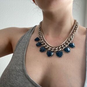 Oxidized Silver Blue Swirl Link Coil Two Way Necklace